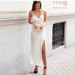 NWT ZARA black satin slit midi dress size 0